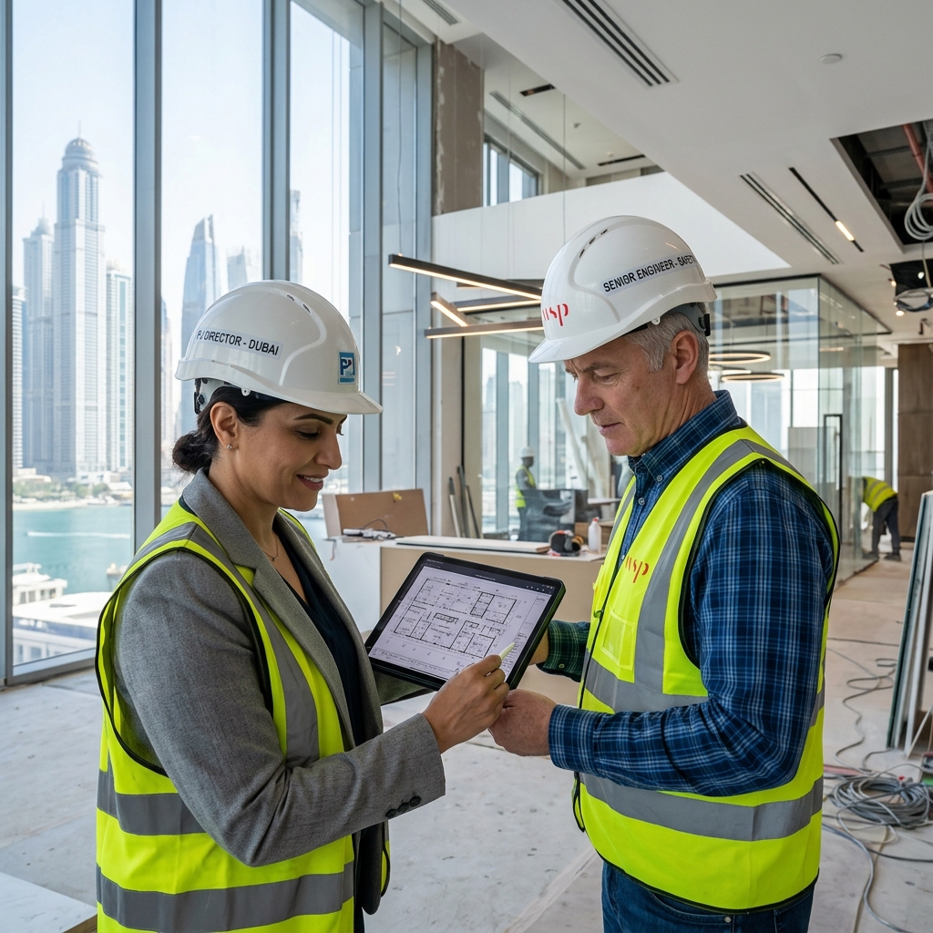 Bayut Constructions team at work on a premium Dubai project
